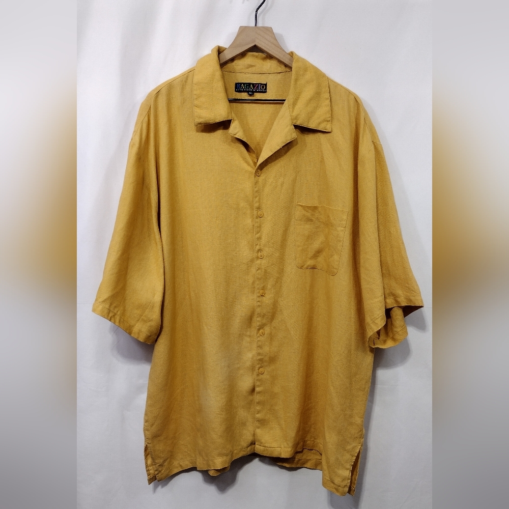 Bagazio 100% Linen Button Shirt Mens 3XL Mustard Yellow Minimalist Coastal Retro